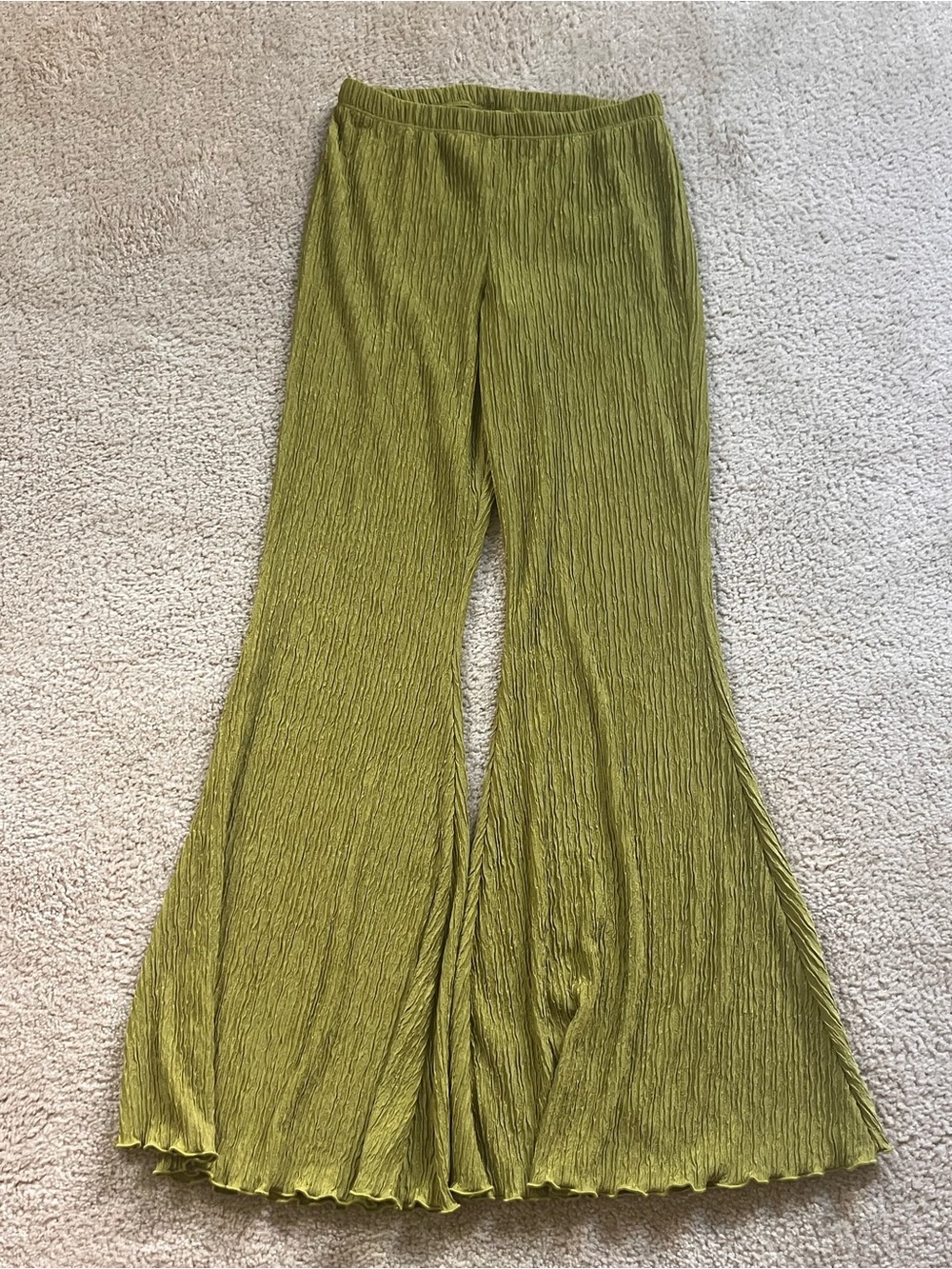 Green Ribbed Elastic Waist Pants